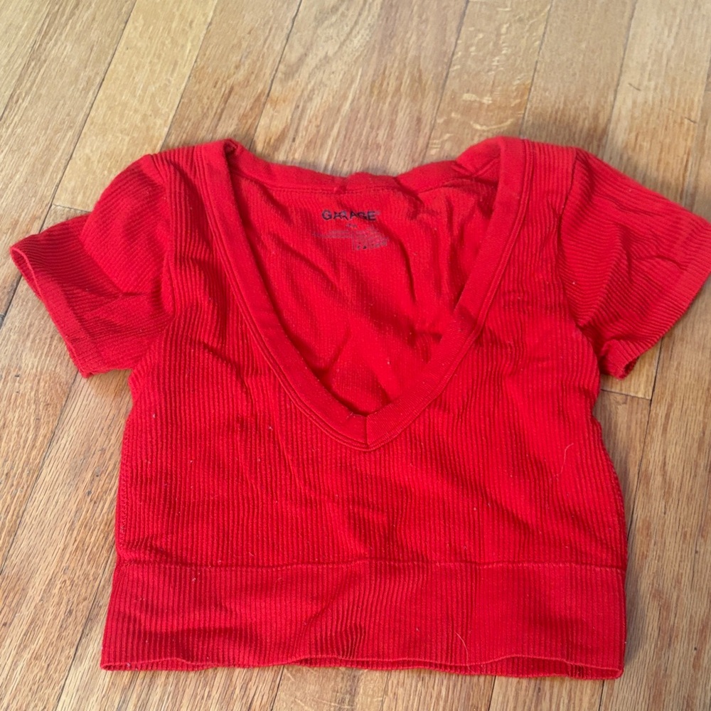 garage red Ribbed V-Neck Crop Top size xs